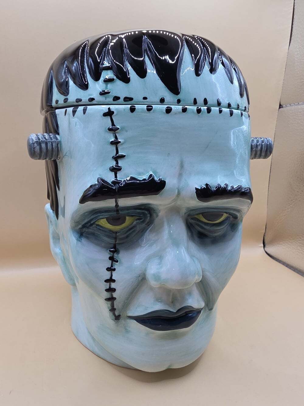 Frankenstein Head Ceramic Cookie Jar by Pacific Giftware with Box Halloween